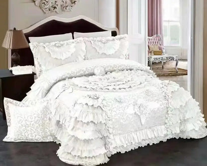 DecorBites™ Luxe Champagne Jacquard Lace Bedspread Set with Pillowcases
