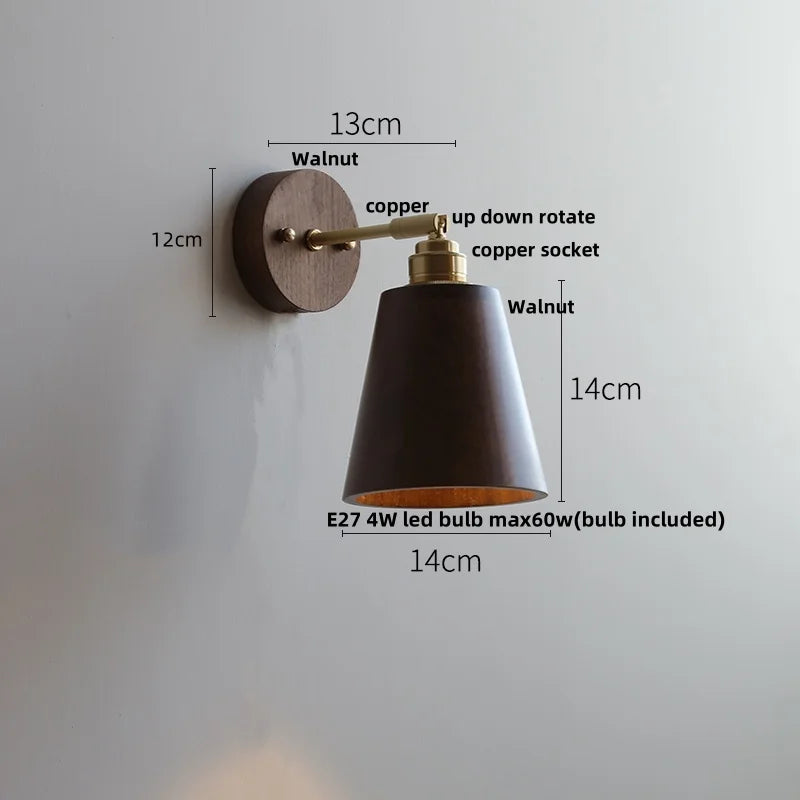 DecorBites™ LED Wall Sconce Walnut Wood Rotate Stair Light Fixture Modern Nordic Design