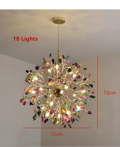 Decorbites™ Bunte Achat-LED-Kronleuchter: Blattförmige Pendelleuchte für romantisches Raumdekoration