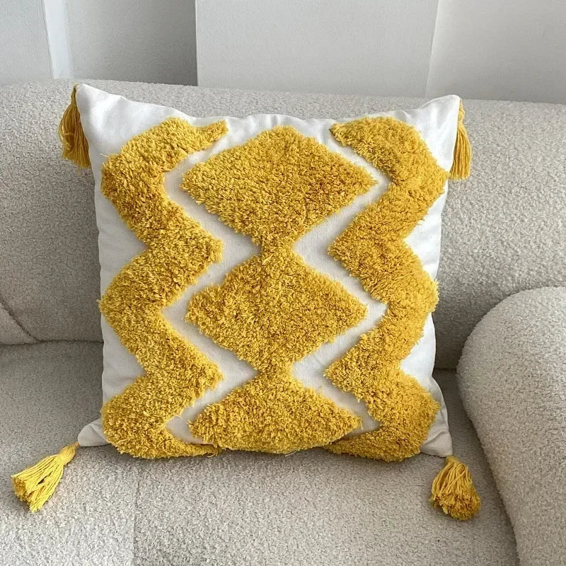 DecorBites™ Geometric Waves Tufted Pillow Covers with Embroidered Tassels