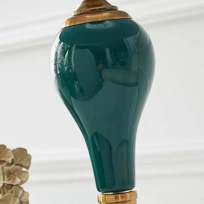 Decorbites™ Grüne Keramiktischlampe mit Europäischem Stoffschirm für modernes Wohnzimmer und Schlafzimmer