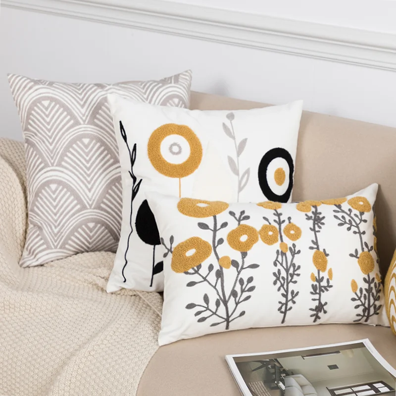 Decorbites™ Daisy Floral Geometric Embroidery Kissenbezug, Weiches Bequemes Heimdekoration Überzug