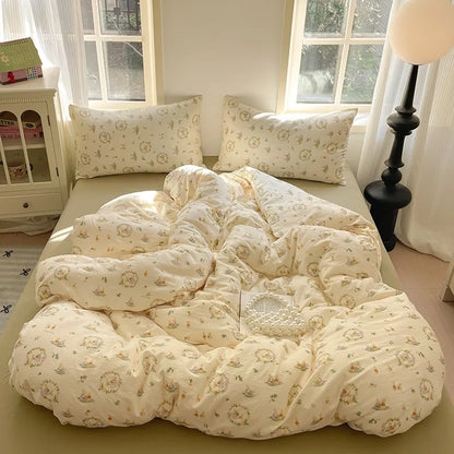 DecorBites™ Cotton Flower Print Bedding Set - Romantic High-Density Comforter for Adults