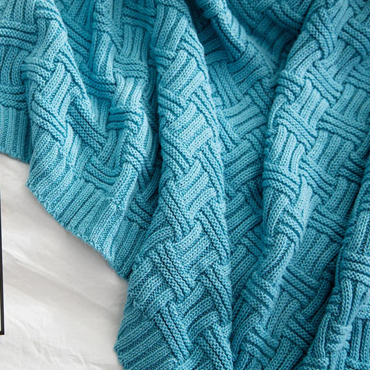 DecorBites™ Cozy Jacquard Blanket: 100% Cotton Solid Color Knitted Shawl for Office or Home