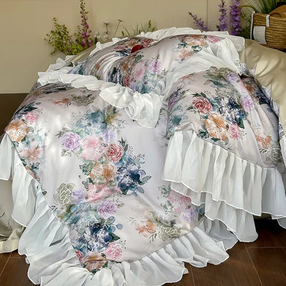 Decorbites™ Französische Blumen-Spitzen-Volants-Prinzessinnen-Bettwäsche-Set aus 1000TC ägyptischer Baumwolle