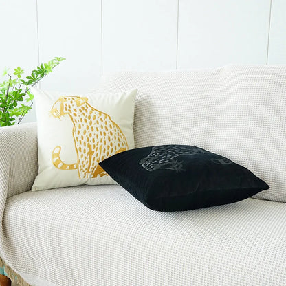 Decorbites™ Goldener Leopard Samt Kissenbezug 45x45 cm Luxuriöser Bestickter Tierpolsterbezug