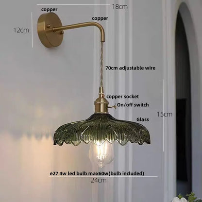 Decorbites™ Amber Vintage LED Wandlampe Glas Kupfer Zugschalter für Schlafzimmer