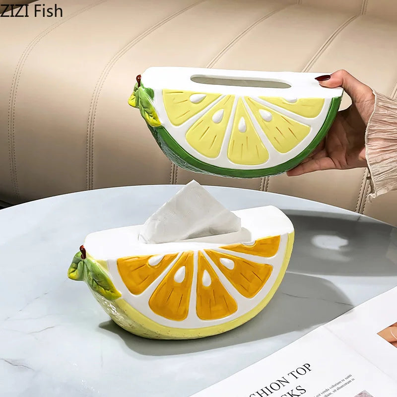 DecorBites™ Lemon Ceramic Tissue Box - Cute Table Decoration - Bedside Paper Towel Case