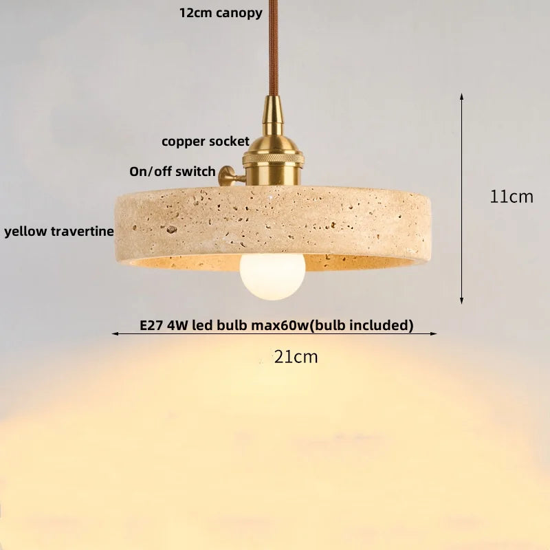 Decorbites™ LED-Drehknopf-Schalter-Pendant-Lampe Gelber Travertin Kupfer Wabi-Sabi Hängelampen