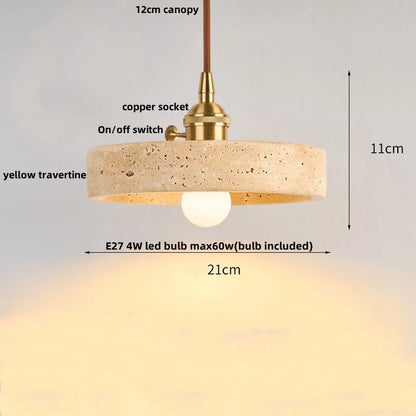 Decorbites™ LED-Drehknopf-Schalter-Pendant-Lampe Gelber Travertin Kupfer Wabi-Sabi Hängelampen