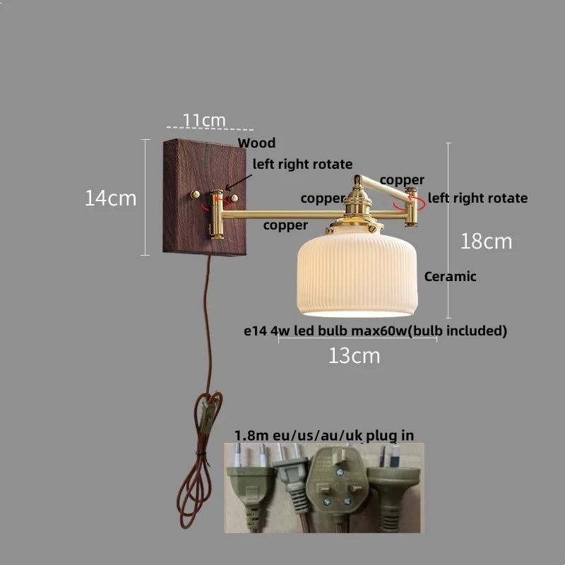 DecorBites™ Copper LED Wall Lights Ceramic Pull Chain Switch Modern Stair Light Fixtures