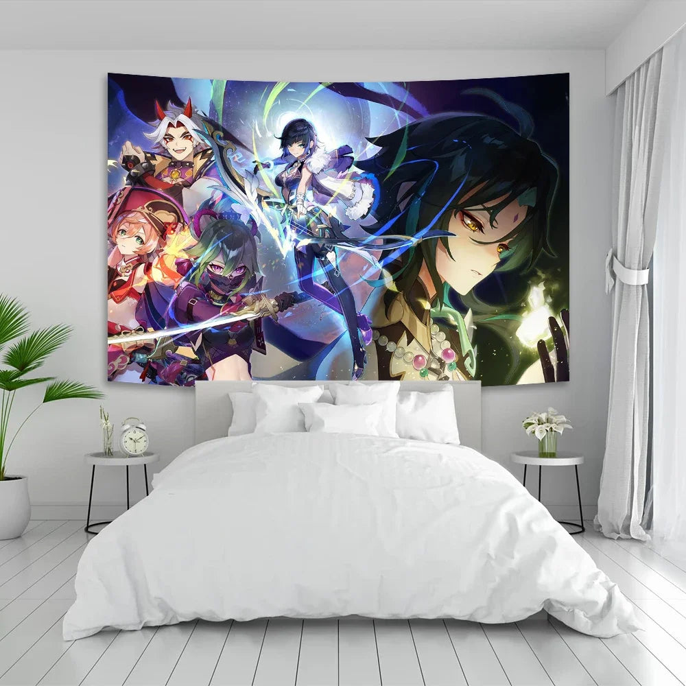 Decorbites™ Genshin Impact Anime-Spiel-Teppich, Vintage-Bar-Café-Club-Wanddekoration, Kawaii-Stil
