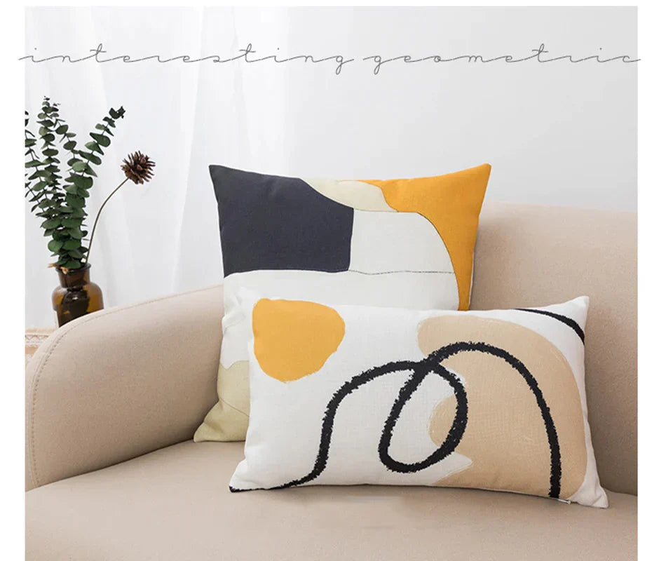 DecorBites™ Abstract Geometric Print Cotton Linen Pillow Cover Nordic Style Decor Pillowcase
