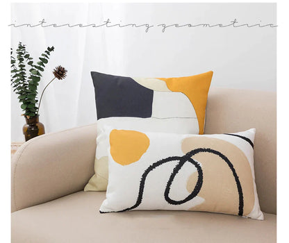 DecorBites™ Abstract Geometric Print Cotton Linen Pillow Cover Nordic Style Decor Pillowcase