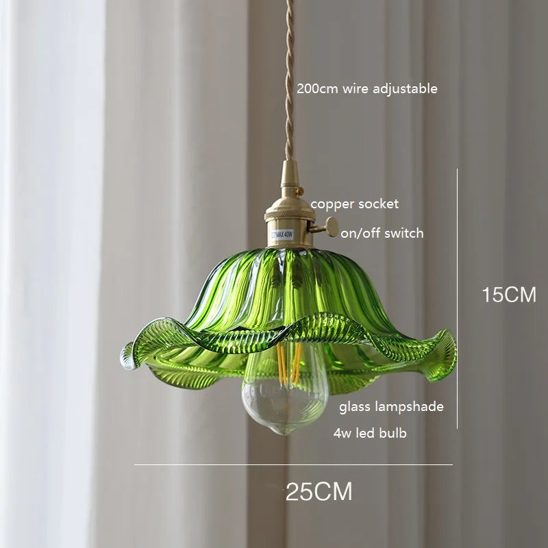 Decorbites™ Grüne Glas-LED-Hängeleuchte mit Kupfer-Holzgriff für modernes nordisches Heimdekoration