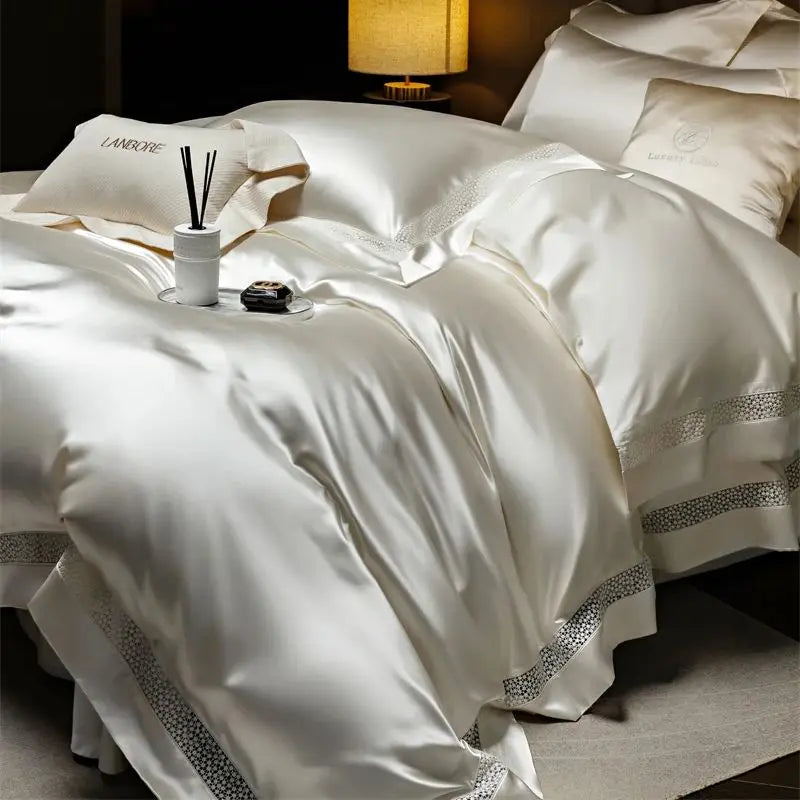Decorbites™ Französisches Hohlfaser-Luxus-Bettwäsche-Set mit Lyocell-Baumwoll-Bettbezug, Laken und Kissenbezügen