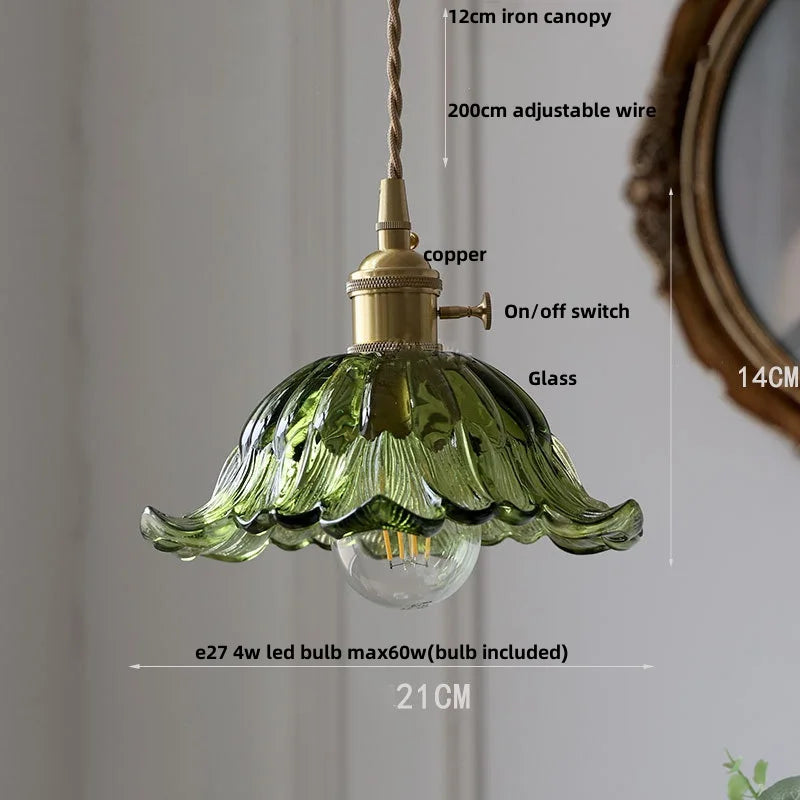 DecorBites™ Green LED Pendant Light Fixture Glass Japan Style Hang Lamp