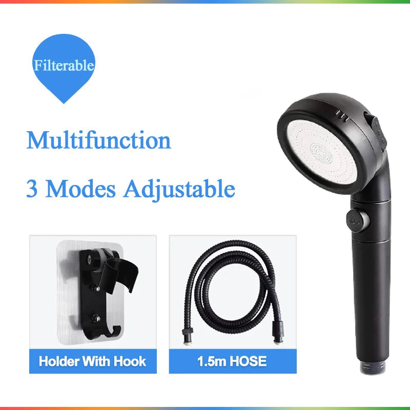 DecorBites™ 3-Function High Pressure Anion Filter Shower Head with Stop Button