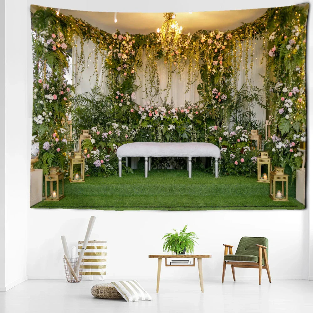 Decorbites™ Gartenlandschaft Wandbehang aus Tapisserie Natürliche Boho-Heimdekoration Landschaftskunst