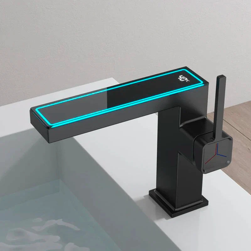 Decorbites™ Gun-Grau Digitales Display Beckenarmatur: Moderne Schwarze Badezimmer-Waschbeckenarmatur mit Temperaturanzeige