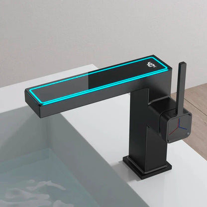 Decorbites™ Gun-Grau Digitales Display Beckenarmatur: Moderne Schwarze Badezimmer-Waschbeckenarmatur mit Temperaturanzeige