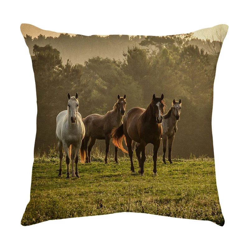 DecorBites™ Galloping Horse Pillowcase: Wild Horse Print Linen Cushion Cover for Home Decoration