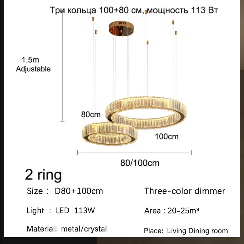 Decorbites™ Golden Crystal Kronleuchter: Nordisch Modern Luxuriöser LED-Hängender Halo für das Wohnzimmer
