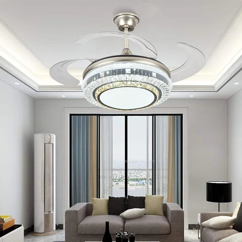 Gold Crystal Ceiling Fan 48-Inch Retractable Blades