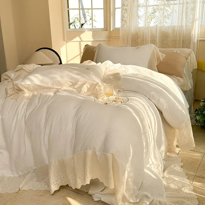 Decorbites™ Spitzen-Volants Prinzessin Hochzeits-Bettwäsche-Set aus reinem Baumwollstoff hautfreundlich