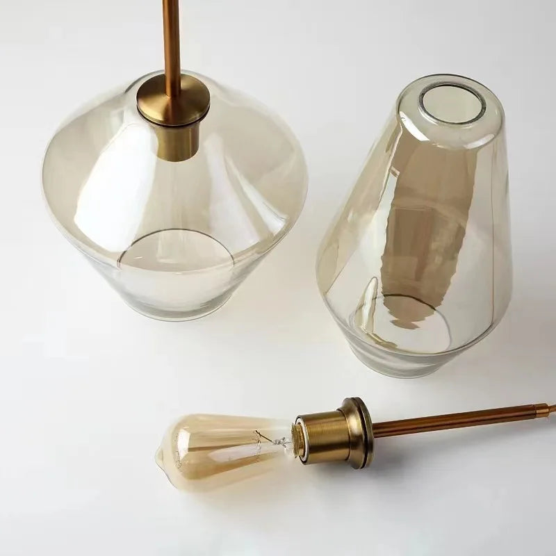 DecorBites™ Gray Amber Glass Pendant Lamp for Home and Office Lighting