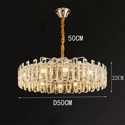 Decorbites™ crystal chandelier pendant light with gold metal fixture and clear glass prisms for living and dining rooms