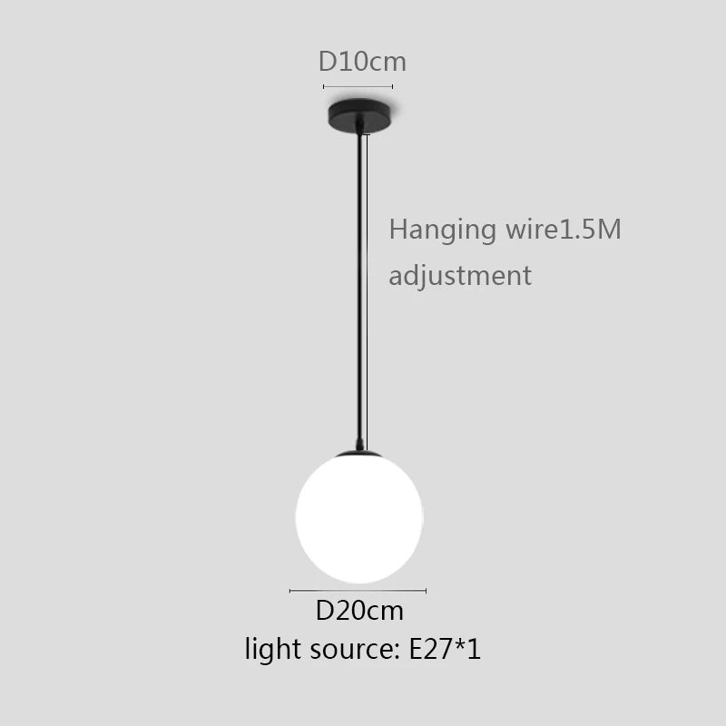 Modern White Globe Glass Pendant Light in Gold, Black, or Silver