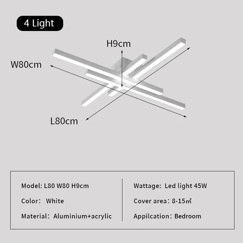 Black LED Ceiling Lamp 8-Light L120cm Remote