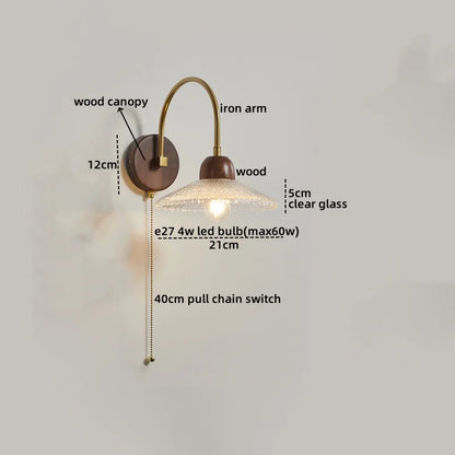 DecorBites™ LED Wall Sconce Pull Chain Switch Modern Stair Lights Glass Wood
