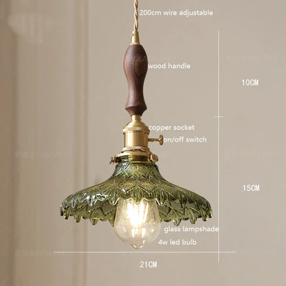 Decorbites™ Grüne Glas-LED-Hängeleuchte mit Kupfer-Holzgriff für modernes nordisches Heimdekoration
