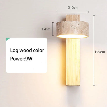 DecorBites™ Cream Style Bedside Lamp With Rotatable LED Light - Walnut Wood Texture