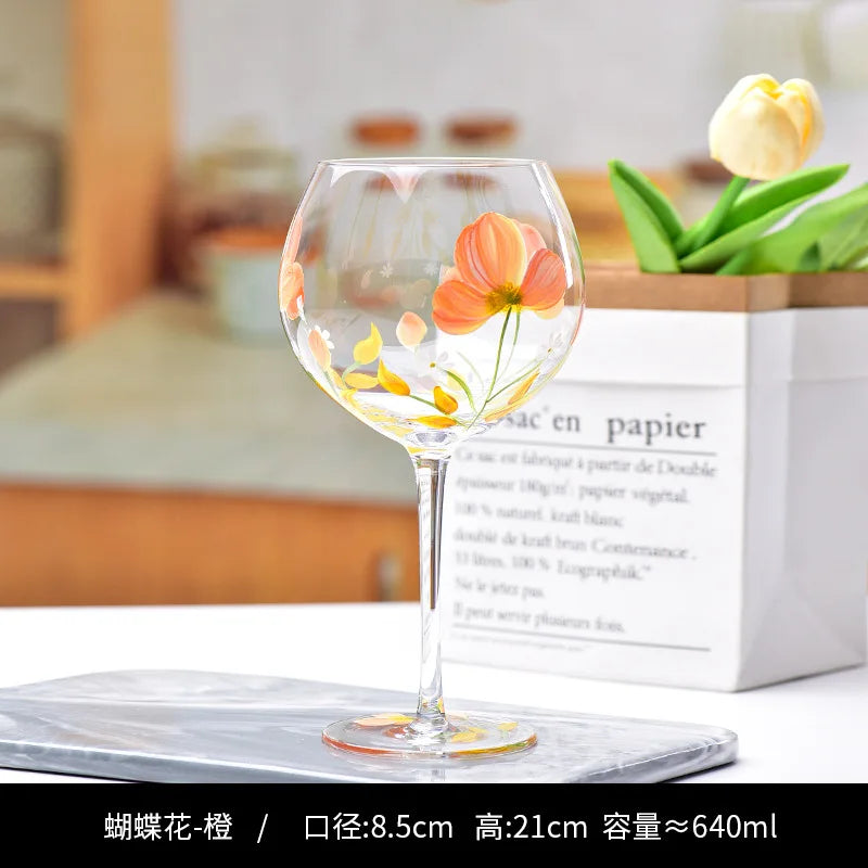 Decorbites™ Kristall-Handbemalter Blumen-Weinkelch - Chinesisches Antikes Rotweinglas