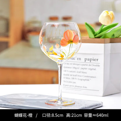 Decorbites™ Kristall-Handbemalter Blumen-Weinkelch - Chinesisches Antikes Rotweinglas