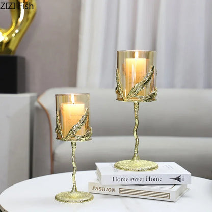 Decorbites™ Goldene Äste Kerzenhalter Metall Glas Kerzenständer Duftbehälter