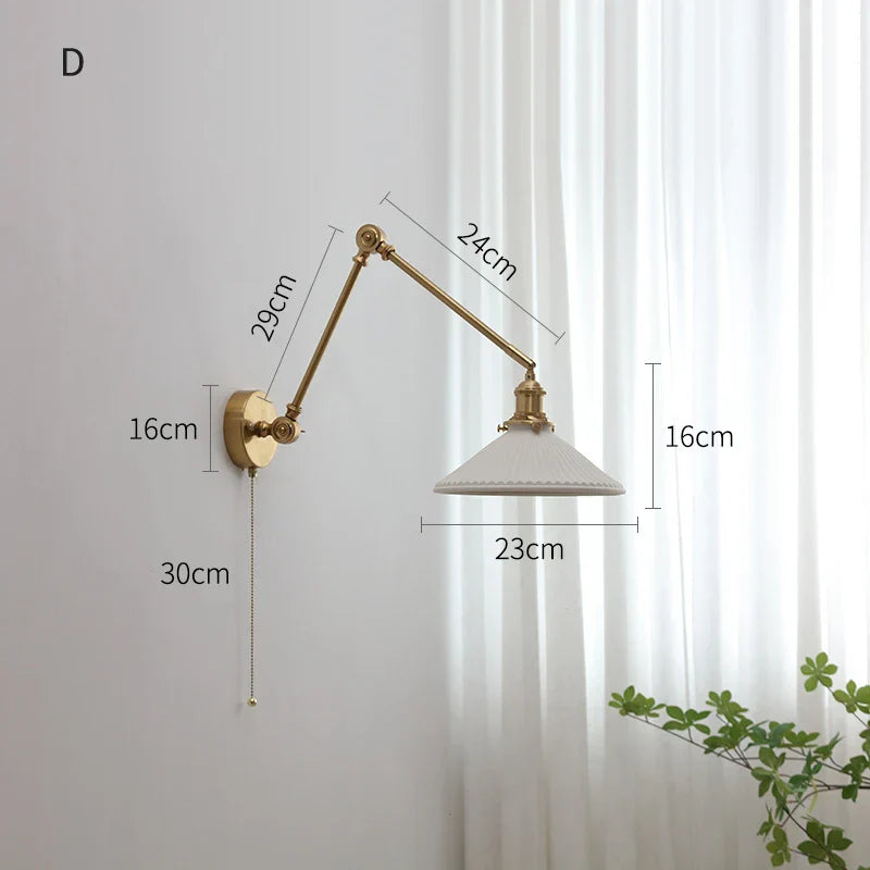 DecorBites™ Copper Swing Arm LED Wall Sconce with Pull Chain Switch, Modern Nordic Wooden Lamp
