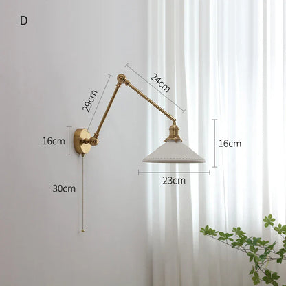 DecorBites™ Copper Swing Arm LED Wall Sconce with Pull Chain Switch, Modern Nordic Wooden Lamp