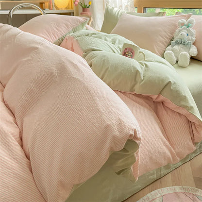 DecorBites™ Cozy Striped Cotton Bedding Set - Breathable & Soft Quilt Kit