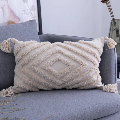 DecorBites™ Geometric Embroidery Cushion Cover with Tassel, Home Decor Pillowcase, Various Sizes