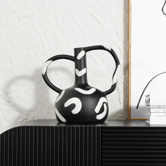 Decorbites™ Geometrische gestreifte Vase mit abstraktem Griff für die Heimdekoration