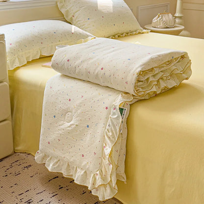 Decorbites™ Koreanische Baumwoll-Patchwork-Decke mit Spitze und Rüsche für den Sommer