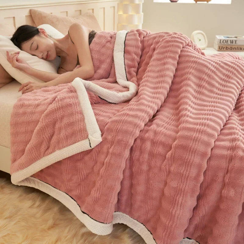 Decorbites™ Kuscheliges Hasen-Plüschdecke: Weiche gestreifte warme Sofawurfdecke, saugfähige atmungsaktive Nickerchen-Decke