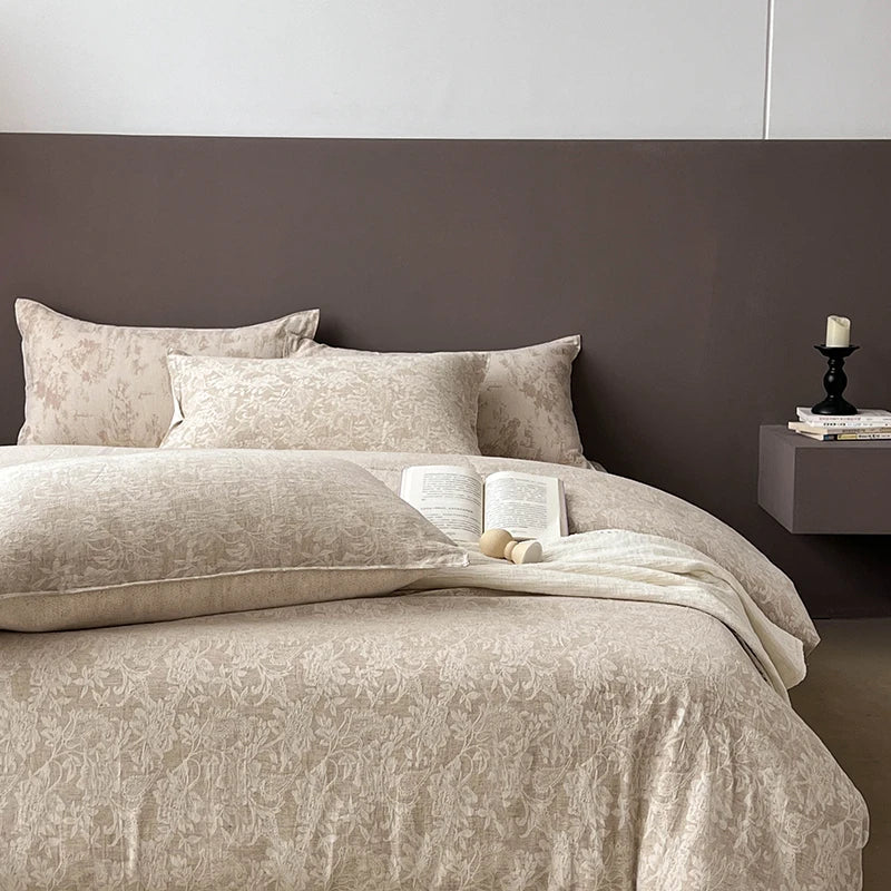 Decorbites™ Leinen-Baumwoll-Jakard-Bettwäsche-Set mit Steppdecke, Laken und Kissenbezügen