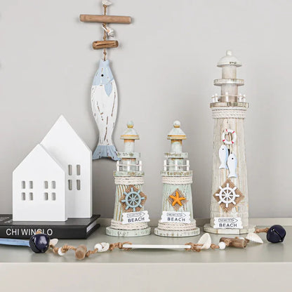 Decorbites™ Küstenholz-Leuchtturm- und Schiffsmodell für mediterrane Heimdekoration