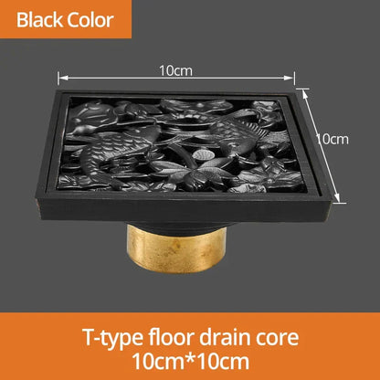 Decorbites™ Schwarze Messing Duschraster Ablauf Abdeckung Boden Quadratisch Kunstvoll Geschnitztes Gitter Becken SY-073R