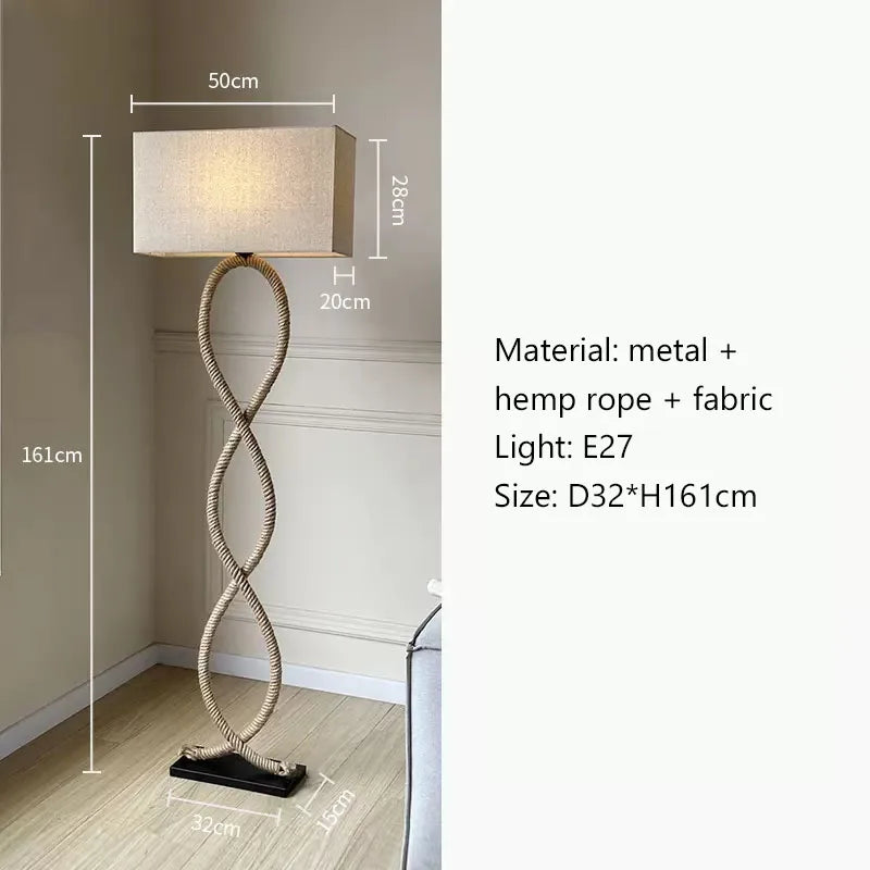 Decorbites™ Hanfseil-Stoffschirm LED Stehlampe im nordischen Retro Wabi-Sabi Stil